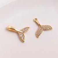 Cubic Zirconia Micro Pave Brass Pendant, Mermaid tail, gold color plated, DIY & micro pave cubic zirconia 