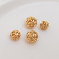 Hollow Brass Beads, Round, gold color plated, DIY 