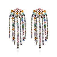 Fashion Fringe Earrings, Zinc Alloy, fashion jewelry & for woman & with rhinestone, multi-colored 