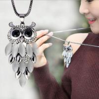 Zinc Alloy Sweater Chain Necklace, Owl, plated, fashion jewelry & for woman & with rhinestone Approx 29.53 Inch 