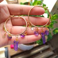 Huggie Hoop Drop Earring, améthyste, avec alliage de zinc, bijoux de mode & pour femme Vendu par paire