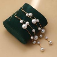 Plastic Pearl Zinc Alloy Earring, with ABS Plastic Pearl, gold color plated, fashion jewelry & for woman, two different colored, 120mm 
