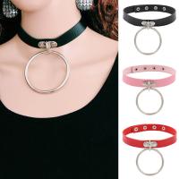 Collar Necklace, PU Leather, with Red Marble Glue Stone & 304 Stainless Steel & Zinc Alloy, polished, fashion jewelry & Unisex cm 