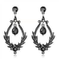 Zinc Alloy Rhinestone Drop Earring, with Rhinestone, antique silver color plated, fashion jewelry & for woman & hollow, 54mm 