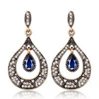 Zinc Alloy Rhinestone Drop Earring, with Resin, Teardrop, antique gold color plated, fashion jewelry & for woman & with rhinestone, 50mm 