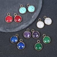 Gemstone Brass Pendants, Natural Stone, with Brass, Round, gold color plated & Unisex 