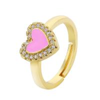 Zirkonia Messing Finger Ring, mit kubischer Zirkonia, Herz, goldfarben plattiert, Einstellbar & für Frau & Emaille, keine, 11x10.5mm, Innendurchmesser:ca. 22mm, verkauft von PC