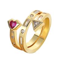 Cubic Zirconia Micro Pave Brass Finger Ring, Heart, gold color plated, Adjustable & micro pave cubic zirconia & for woman 17mm, Inner Approx 18mm 