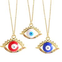 Evil Eye Jewelry Necklace, Brass, with 5cm extender chain, gold color plated, micro pave cubic zirconia & for woman & enamel Approx 45 cm 