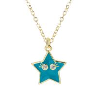 Brass Jewelry Necklace, with 5cm extender chain, Star, gold color plated, micro pave cubic zirconia & for woman & enamel Approx 45 cm 