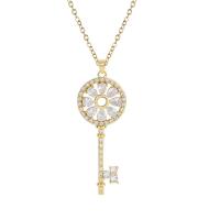 Cubic Zircon Micro Pave Brass Necklace, with 5cm extender chain, Key, plated, micro pave cubic zirconia & for woman Approx 45 cm 