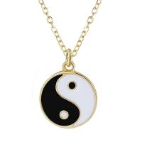 Brass Jewelry Necklace, with 5cm extender chain, Flat Round, gold color plated, ying yang & for woman & enamel Approx 45 cm 