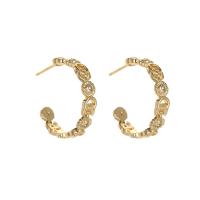 Cubic Zirconia Micro Pave Brass Earring, 14K gold plated & micro pave cubic zirconia & for woman & enamel & hollow 