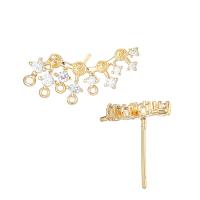 Brass Earring Drop Component, with White Shell, 14K gold plated, DIY & micro pave cubic zirconia 