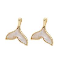 Brass Jewelry Pendants, with White Shell, Mermaid tail, 14K gold plated, Unisex & epoxy gel, white 