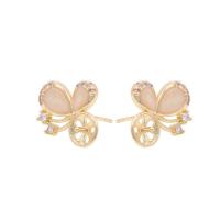 Brass Earring Stud Component, with Resin, Butterfly, 14K gold plated, DIY & micro pave cubic zirconia 