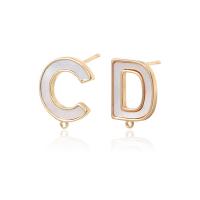 Brass Earring Drop Component, with White Shell, 14K gold plated, DIY, white 