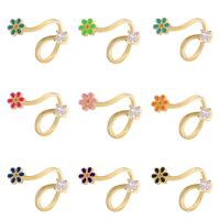 Brass Cuff Finger Ring, Flower, gold color plated, Adjustable & micro pave cubic zirconia & for woman & enamel 29mm, Inner Approx 21mm 