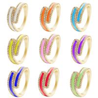 Brass Cuff Finger Ring, gold color plated, Adjustable & micro pave cubic zirconia & for woman & enamel 10mm, Inner Approx 21mm 