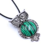 Gemstone Zinc Alloy Pendants, with Zinc Alloy, Owl, silver color plated, fashion jewelry 