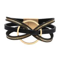 PU Leather Cord Bracelets, with Zinc Alloy, gold color plated, multilayer & with magnetic & for woman .68 Inch 