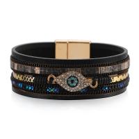 PU Leather Cord Bracelets, with Zinc Alloy, Evil Eye, gold color plated, multilayer & with magnetic & for woman & with rhinestone .59 Inch 