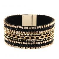 PU Leather Cord Bracelets, with Zinc Alloy, gold color plated, multilayer & with magnetic & for woman & with rhinestone .76 Inch 