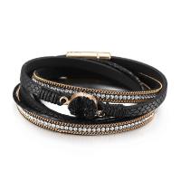 PU Leather Cord Bracelets, with Ice Quartz Agate & Zinc Alloy, gold color plated, multilayer & with magnetic & for woman & with rhinestone .15 Inch 