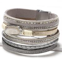 PU Leather Cord Bracelets, with Zinc Alloy, silver color plated, multilayer & with magnetic & for woman & with rhinestone .87 Inch 
