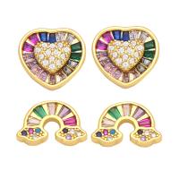 Cubic Zirconia Micro Pave Brass Earring, 18K gold plated & micro pave cubic zirconia & for woman, mixed colors 