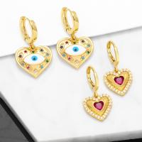 Aro aro gota pendiente, metal, Corazón, 18K chapado en oro, diferentes estilos para la opción & micro arcilla de zirconia cúbica & para mujer & esmalte, color mixto, Vendido por Par