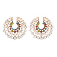 Zinc Alloy Rhinestone Stud Earring, with Glass Rhinestone & Plastic Pearl, fashion jewelry & for woman 