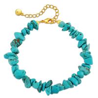 Bracelets de chaîne en laiton et turquoise, avec turquoise, avec 2.36inch chaînes de rallonge, bijoux de mode & pour femme Environ 6.49 pouce, Vendu par PC