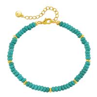 Bracelets de chaîne en laiton et turquoise, avec turquoise, avec 2.36inch chaînes de rallonge, Placage de couleur d'or, bijoux de mode & pour femme Environ 6.29 pouce, Vendu par PC