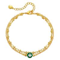 Evil Eye Jewelry Bracelet, Brass, with 2.36inch extender chain, Double Layer & fashion jewelry & for woman & enamel, golden Approx 6.69 Inch 