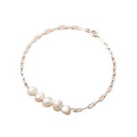 Zinc Alloy Pearl Bracelets, with Freshwater Pearl, fashion jewelry & for woman, silver color, 6-8mm Approx 7.87 Inch 