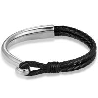 316L Stainless Steel Bracelet, with PU Leather, fashion jewelry & for man Approx 8.27 Inch 