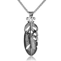 Zinc Alloy Necklace, with 316L Stainless Steel, Feather, antique silver color plated, fashion jewelry & for man & luminated cm 
