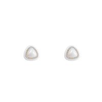 Enamel Zinc Alloy Stud Earring, Triangle, high quality plated, fashion jewelry & for woman & with rhinestone, white 