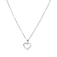Titanium Steel Jewelry Necklace, with 5.8cm extender chain, Heart, high quality silver color plated, fashion jewelry & micro pave cubic zirconia & for woman & hollow, silver color, 14mm .4 cm 