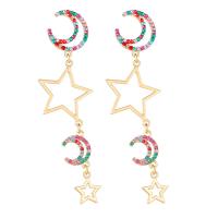 Zinc Alloy Rhinestone Drop Earring, Moon and Star, gold color plated, fashion jewelry & for woman & with rhinestone & hollow 