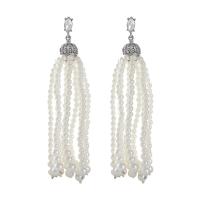 Fashion Fringe Earrings, Plastic Pearl, with Zinc Alloy, silver color plated, fashion jewelry & for woman, white, 105mm 