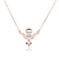 Cubic Zirconia Micro Pave Sterling Silver Necklace, 925 Sterling Silver, rose gold color plated, micro pave cubic zirconia & for woman, rose gold color, 450mm 