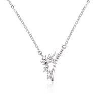 Cubic Zirconia Micro Pave Sterling Silver Necklace, 925 Sterling Silver, platinum plated, micro pave cubic zirconia & for woman, white, 450mm 