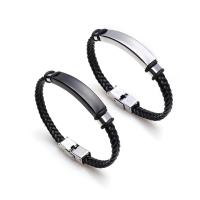 Titanium Steel Bracelet, with PU Leather, Vacuum Ion Plating, for man Approx 8.26 Inch 