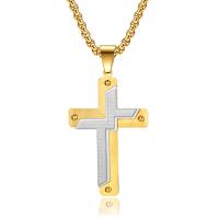 Titanium Steel Sweater Necklace, Cross, Vacuum Ion Plating, for man Approx 23.62 Inch 
