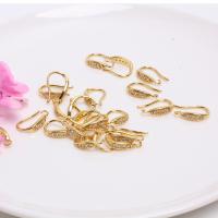 Brass Hook Earwire, plated, DIY & micro pave cubic zirconia 15mm 