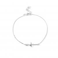 Sterling Silver Bracelets, 925 Sterling Silver, Cross, platinum color plated, for woman Approx 7.48 Inch 