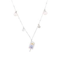 Cubic Zircon Micro Pave Sterling Silver Necklace, 925 Sterling Silver, with Plastic Pearl, platinum color plated, micro pave cubic zirconia & for woman Approx 17.71 Inch 