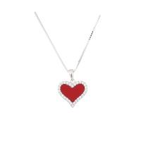 Cubic Zircon Micro Pave Sterling Silver Necklace, 925 Sterling Silver, with Gemstone, Heart, platinum color plated, micro pave cubic zirconia & for woman, red Approx 17.71 Inch 